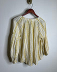 Velvet by Graham & Spencer 100% Cotton V - Neck Yellow Cream Balloon Sleeve Top