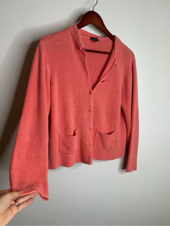 Eileen Fisher 100% Linen Textured Heavy Knit Coral Button Down Jacket
