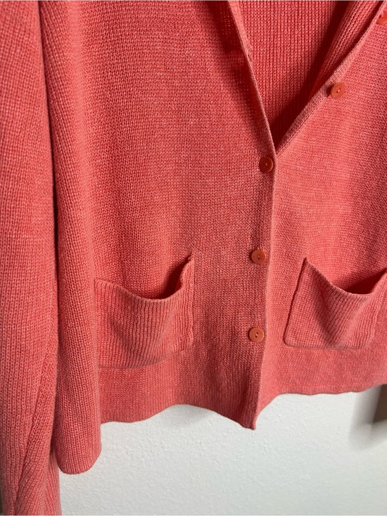 Eileen Fisher 100% Linen Textured Heavy Knit Coral Button Down Jacket