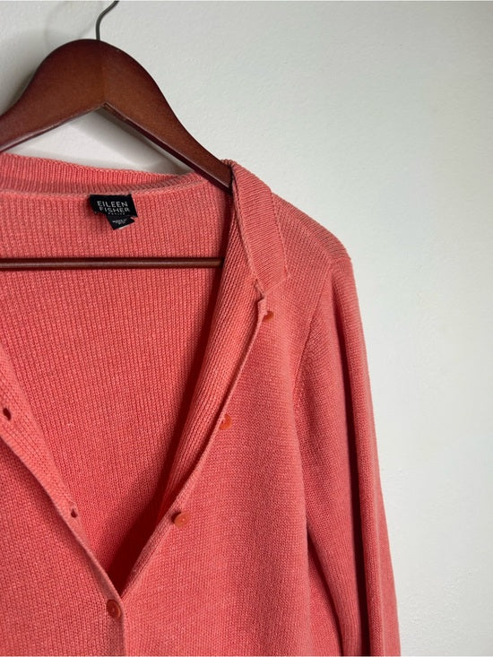 Eileen Fisher 100% Linen Textured Heavy Knit Coral Button Down Jacket