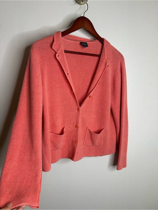 Eileen Fisher 100% Linen Textured Heavy Knit Coral Button Down Jacket