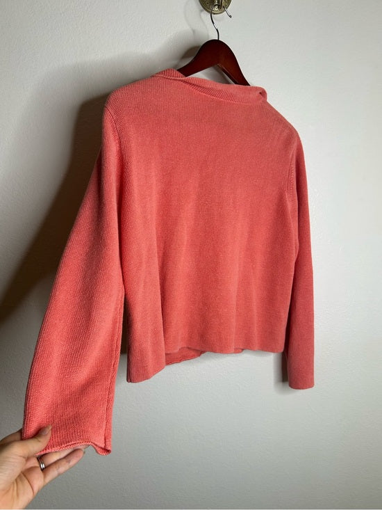 Eileen Fisher 100% Linen Textured Heavy Knit Coral Button Down Jacket