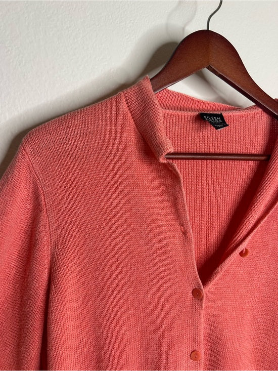 Eileen Fisher 100% Linen Textured Heavy Knit Coral Button Down Jacket