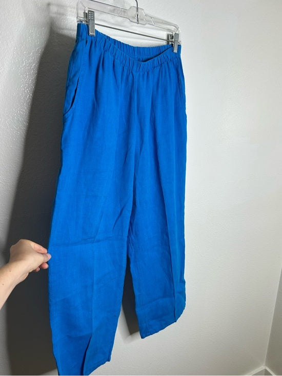 Flax FLAX 100% Linen Bright Blue Cropped Wide Leg Pull on Pant - Linen