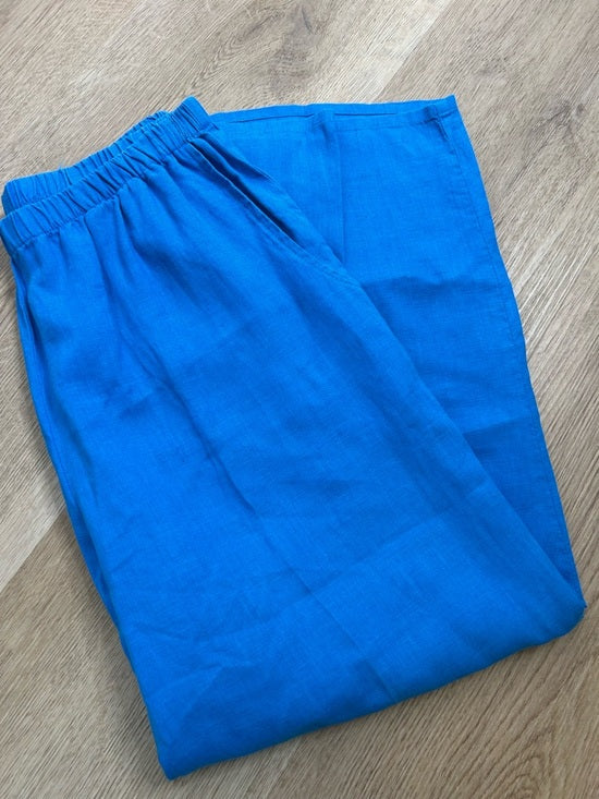 Flax FLAX 100% Linen Bright Blue Cropped Wide Leg Pull on Pant - Linen