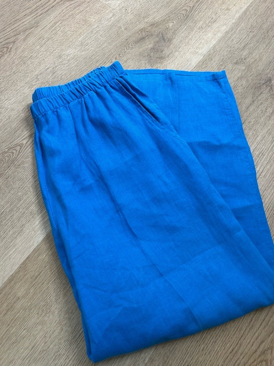 Flax FLAX 100% Linen Bright Blue Cropped Wide Leg Pull on Pant - Linen