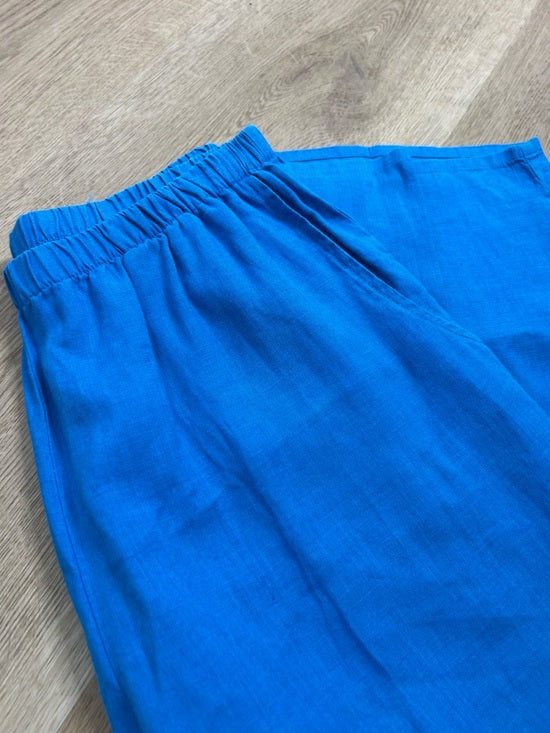 Flax FLAX 100% Linen Bright Blue Cropped Wide Leg Pull on Pant - Linen
