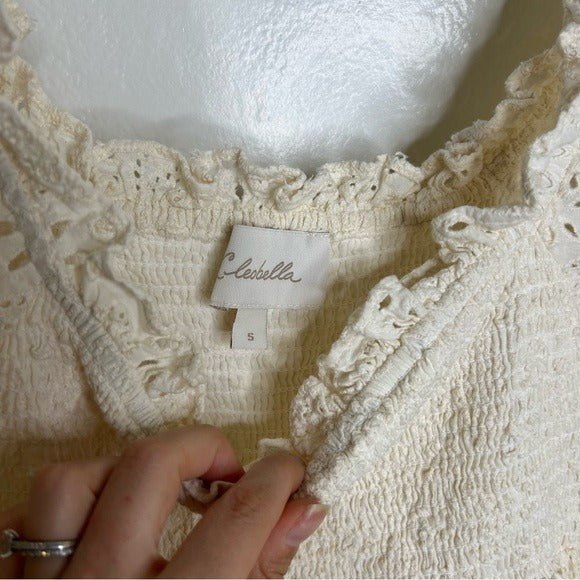 Cleobella 100% Organic Cotton Cream Eyelet Lucca Puff Sleeve Mini Dress