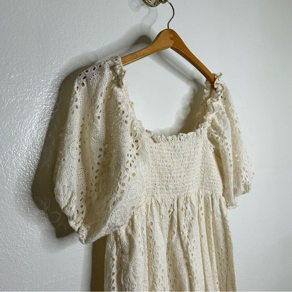 Cleobella Cleobella 100% Organic Cotton Cream Eyelet Lucca Puff Sleeve Mini Dress - Cotton