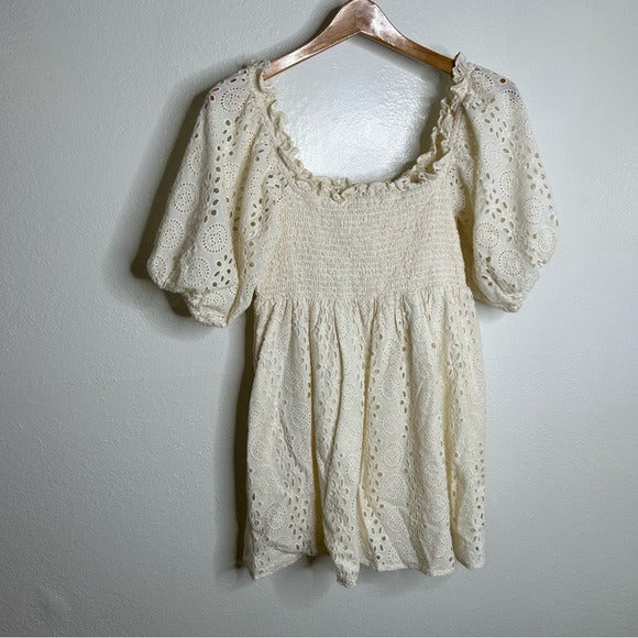Cleobella Cleobella 100% Organic Cotton Cream Eyelet Lucca Puff Sleeve Mini Dress - Cotton