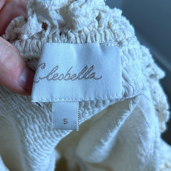 Cleobella 100% Organic Cotton Cream Eyelet Lucca Puff Sleeve Mini Dress