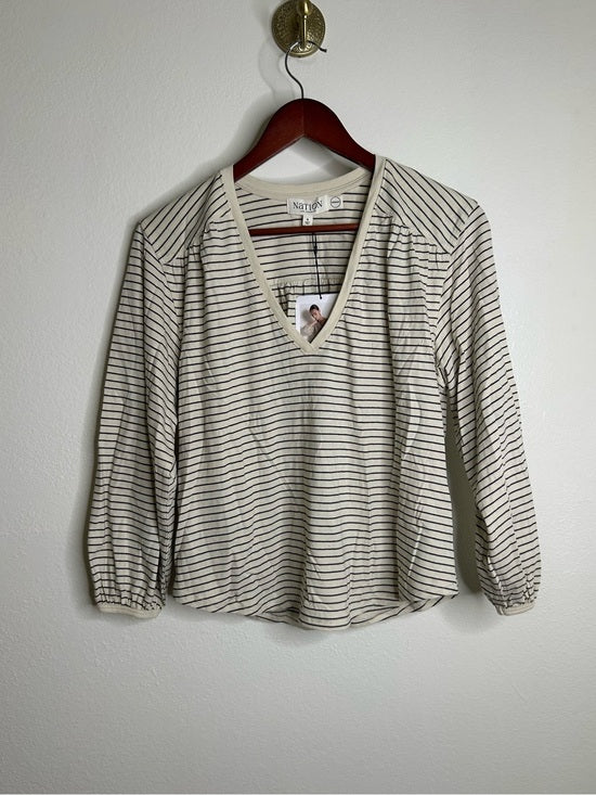 Nation LA 100% Organic Cotton Savanna Shirred Top in Espresso Pinstripe