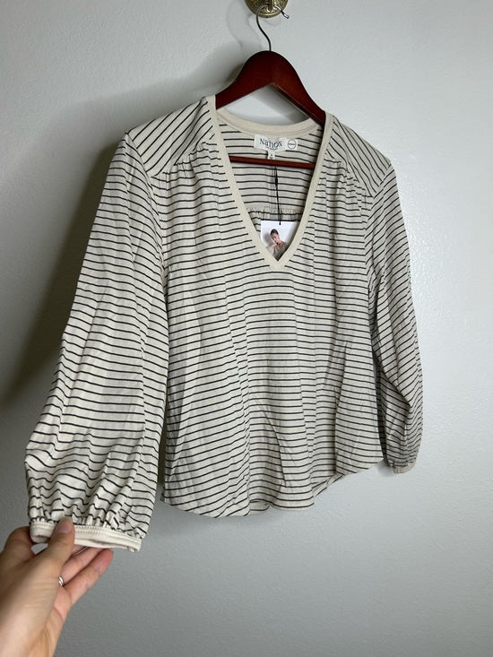 Nation LA 100% Organic Cotton Savanna Shirred Top in Espresso Pinstripe