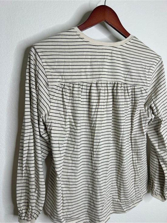 Nation LA 100% Organic Cotton Savanna Shirred Top in Espresso Pinstripe