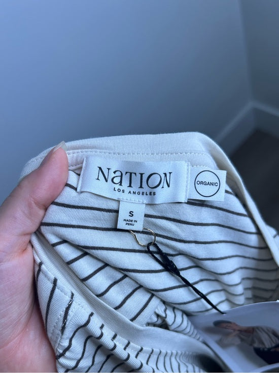 Nation LA 100% Organic Cotton Savanna Shirred Top in Espresso Pinstripe