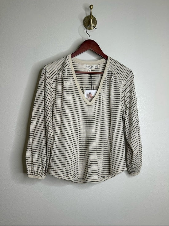 Nation LA 100% Organic Cotton Savanna Shirred Top in Espresso Pinstripe