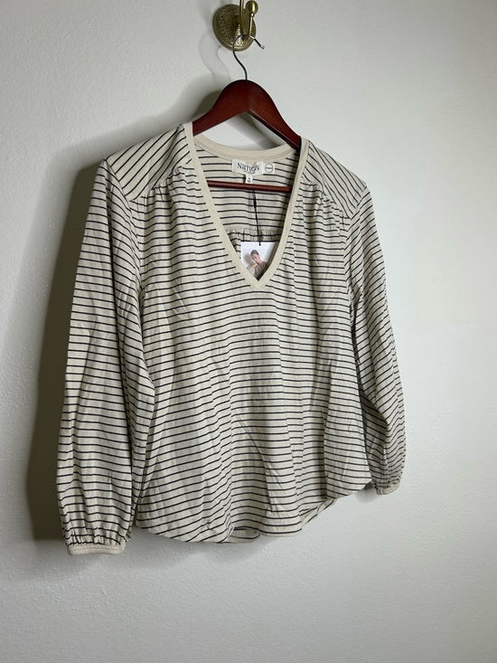 Nation LA 100% Organic Cotton Savanna Shirred Top in Espresso Pinstripe