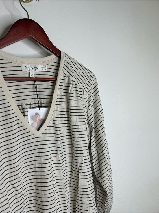 Nation LA 100% Organic Cotton Savanna Shirred Top in Espresso Pinstripe