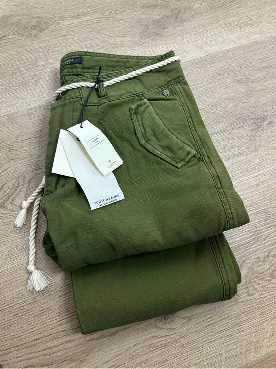 Scotch &amp; Soda 100% Cotton Army Green Straight Leg Utility Style Pant