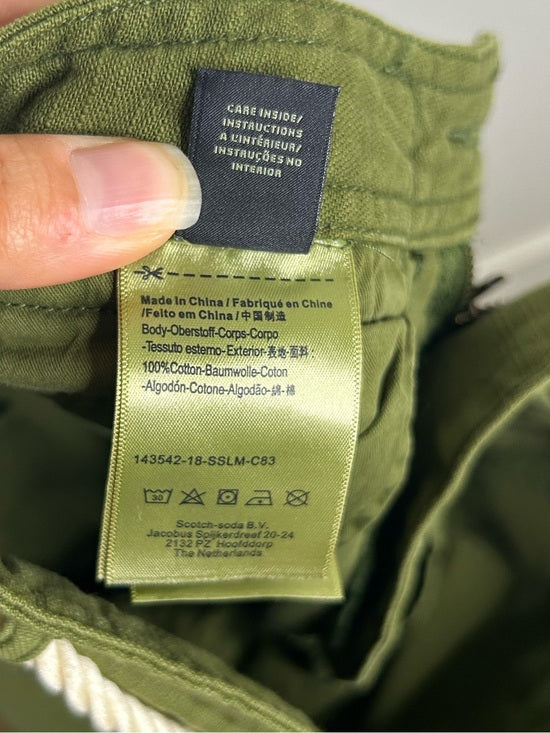 Scotch &amp; Soda 100% Cotton Army Green Straight Leg Utility Style Pant
