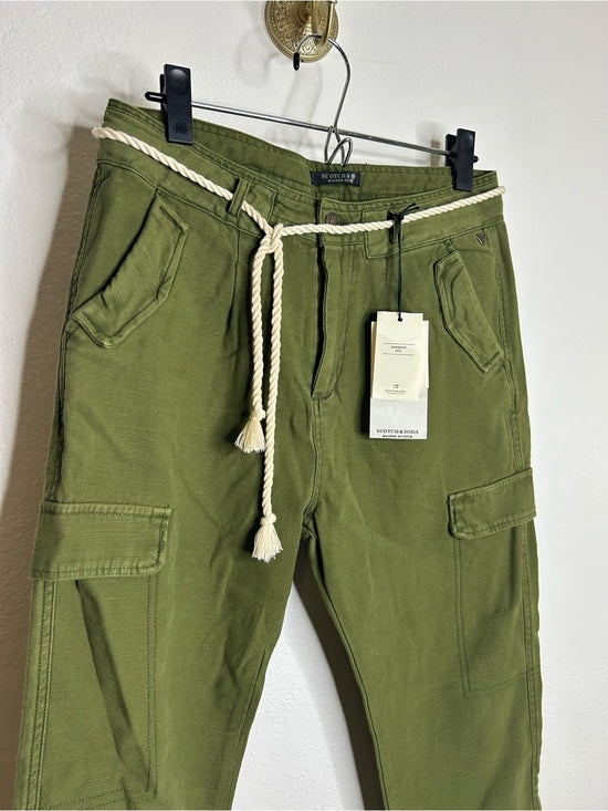 Scotch &amp; Soda 100% Cotton Army Green Straight Leg Utility Style Pant