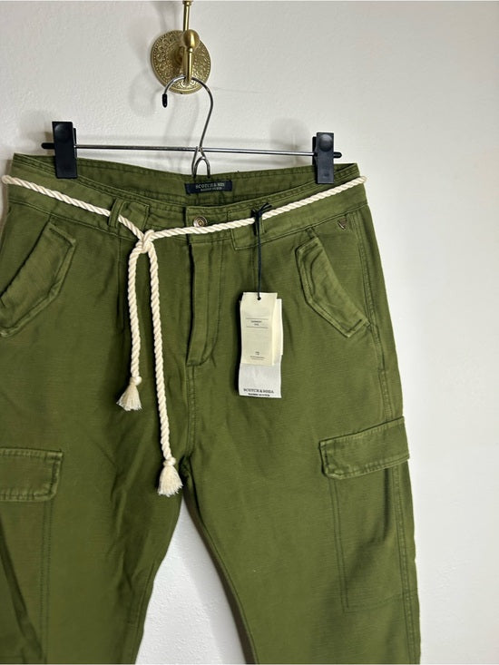 Scotch &amp; Soda 100% Cotton Army Green Straight Leg Utility Style Pant