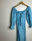 Sleeper Atlanta 100% Linen Midi Dress Off Shoulder Smocked Bust