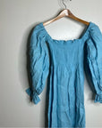 Sleeper Atlanta 100% Linen Midi Dress Off Shoulder Smocked Bust