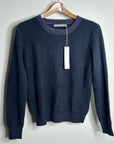 One Grey Day 100% Cashmere Blue Ribbed Two Tone Textured Pullover Sweater