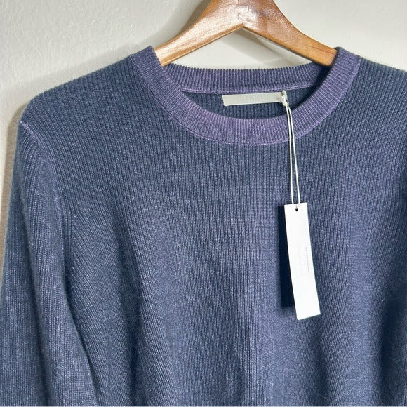 One Grey Day 100% Cashmere Blue Ribbed Two Tone Textured Pullover Sweater
