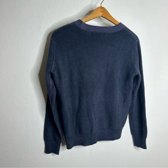 One Grey Day 100% Cashmere Blue Ribbed Two Tone Textured Pullover Sweater