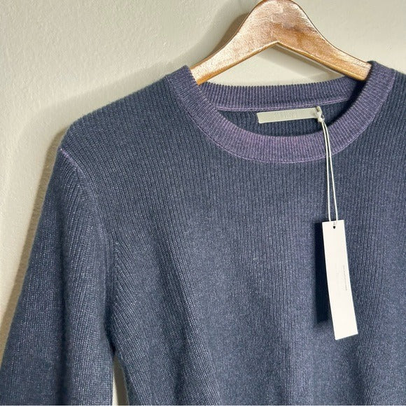 One Grey Day 100% Cashmere Blue Ribbed Two Tone Textured Pullover Sweater