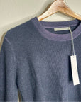 One Grey Day 100% Cashmere Blue Ribbed Two Tone Textured Pullover Sweater