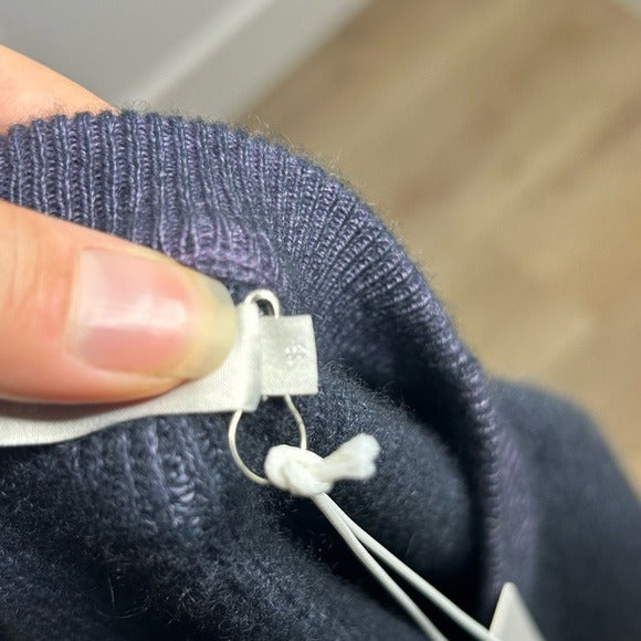 One Grey Day 100% Cashmere Blue Ribbed Two Tone Textured Pullover Sweater