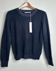 One Grey Day 100% Cashmere Blue Ribbed Two Tone Textured Pullover Sweater