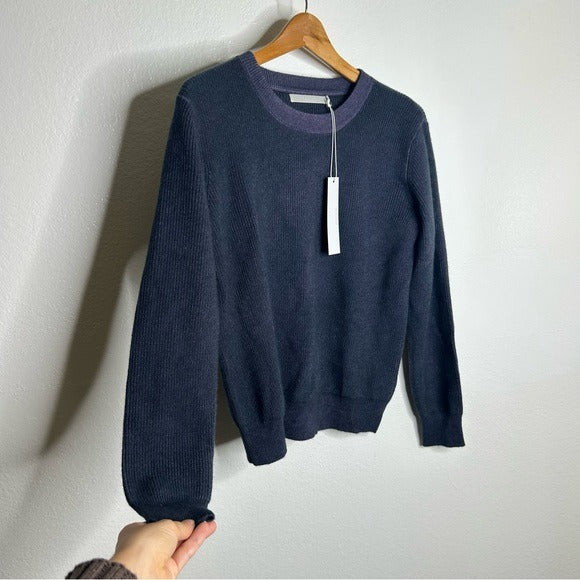 One Grey Day 100% Cashmere Blue Ribbed Two Tone Textured Pullover Sweater