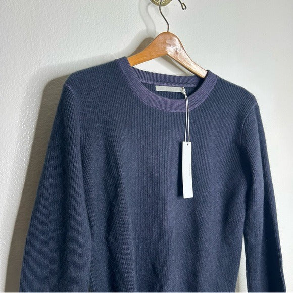 One Grey Day 100% Cashmere Blue Ribbed Two Tone Textured Pullover Sweater