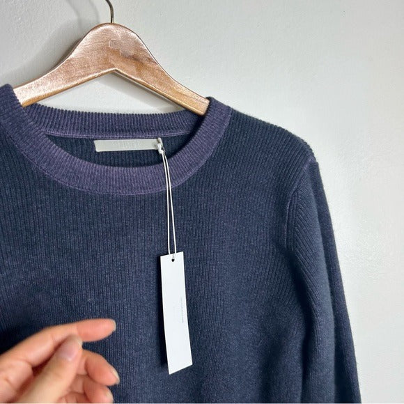 One Grey Day 100% Cashmere Blue Ribbed Two Tone Textured Pullover Sweater