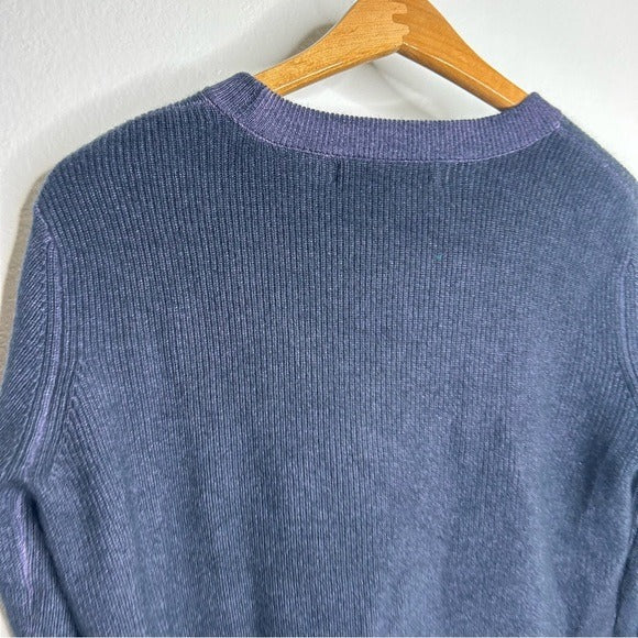 One Grey Day 100% Cashmere Blue Ribbed Two Tone Textured Pullover Sweater