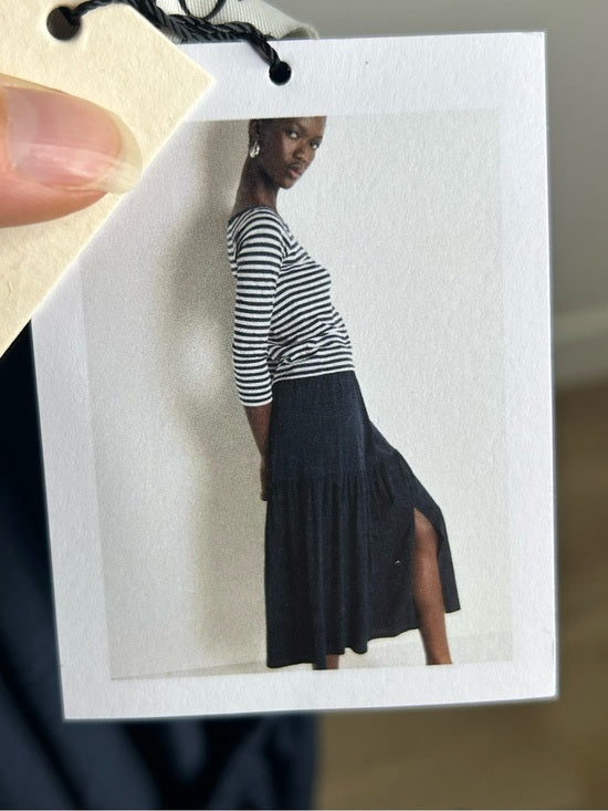 Nation LTD 100% Pima Cotton Lightweight Tiered Navy Blue Midi Skirt