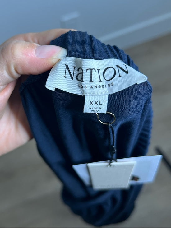 Nation LTD 100% Pima Cotton Lightweight Tiered Navy Blue Midi Skirt
