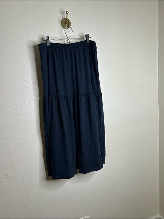 Nation LTD 100% Pima Cotton Lightweight Tiered Navy Blue Midi Skirt