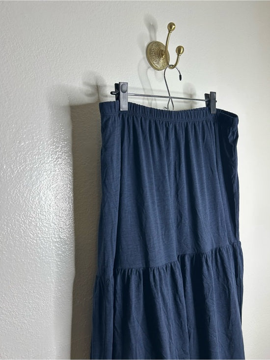 Nation LTD 100% Pima Cotton Lightweight Tiered Navy Blue Midi Skirt