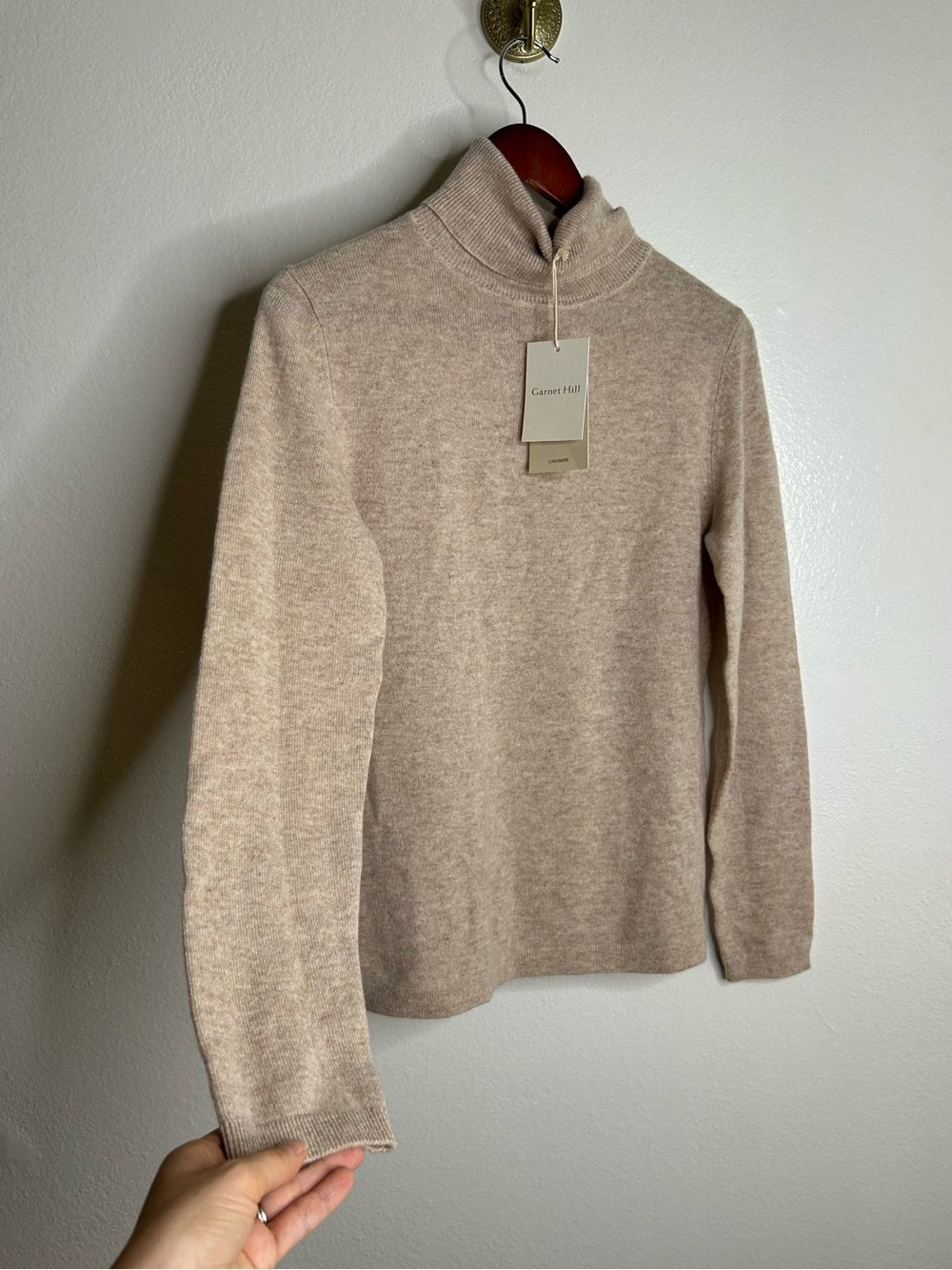 Garnet Hill 100% Cashmere Essential Oat Heather Turtleneck Sweater