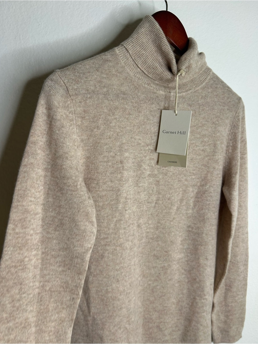 Garnet Hill 100% Cashmere Essential Oat Heather Turtleneck Sweater