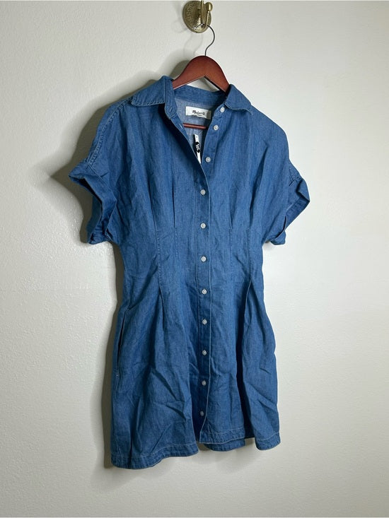 Madewell Madewell Cotton Linen Perry Denim Button Down Shirt Dress Short Sleeve - Cotton, Linen