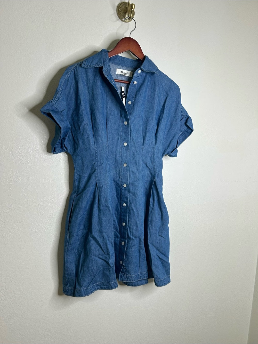 Madewell Madewell Cotton Linen Perry Denim Button Down Shirt Dress Short Sleeve - Cotton, Linen