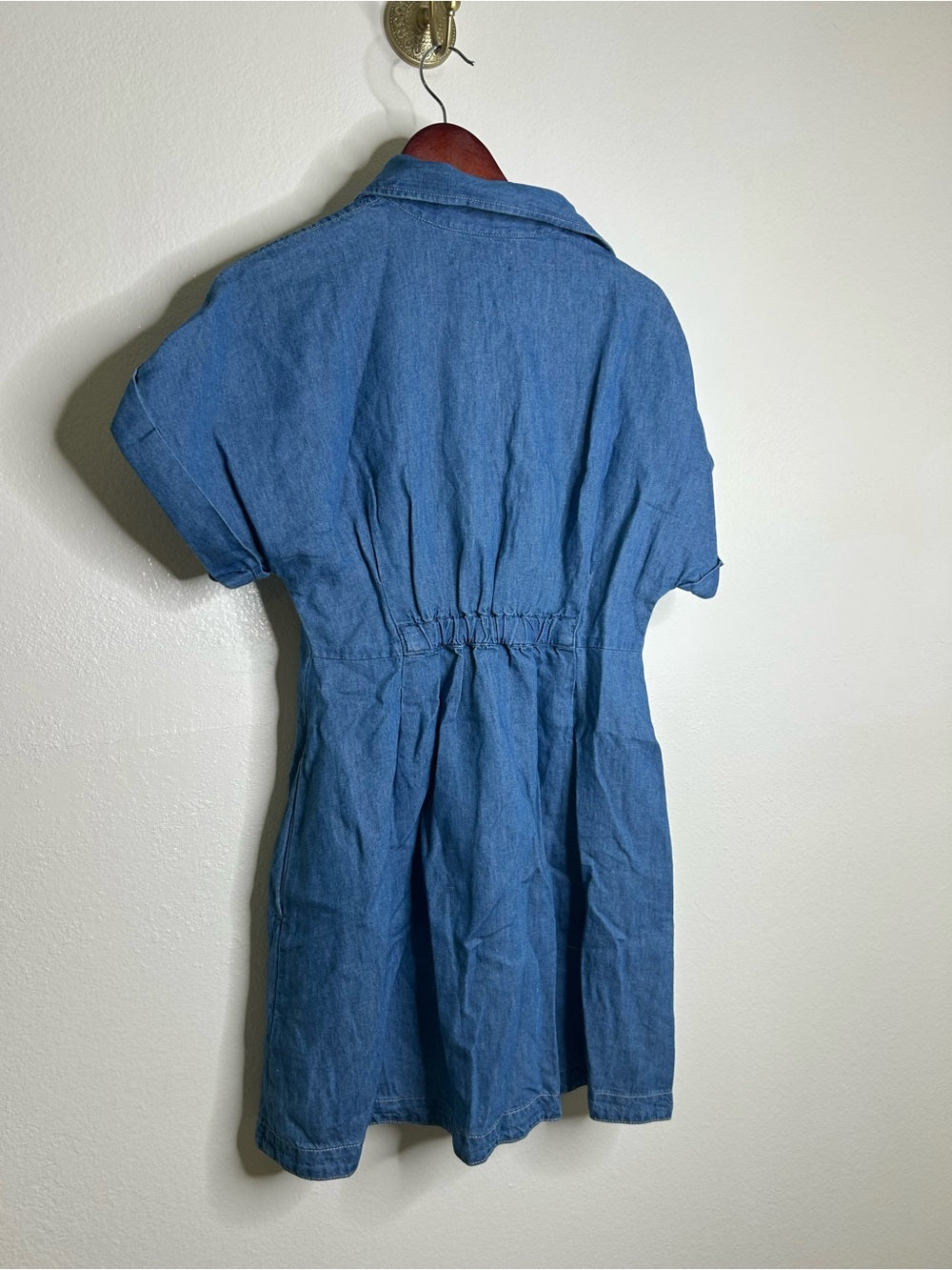 Madewell Cotton Linen Perry Denim Button Down Shirt Dress Short Sleeve