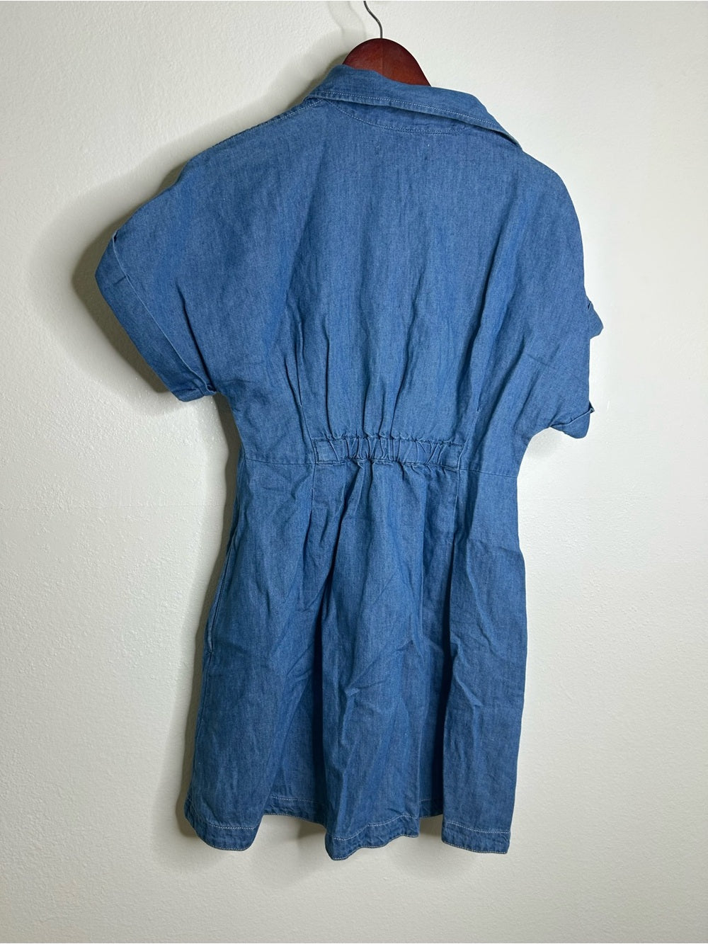 Madewell Cotton Linen Perry Denim Button Down Shirt Dress Short Sleeve