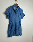 Madewell Cotton Linen Perry Denim Button Down Shirt Dress Short Sleeve